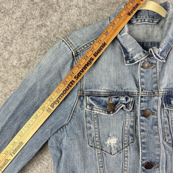 Hollister Trucker Jean Jacket Mens M Blue Distressed Denim Casual Western Y2K - Picture 16 of 16